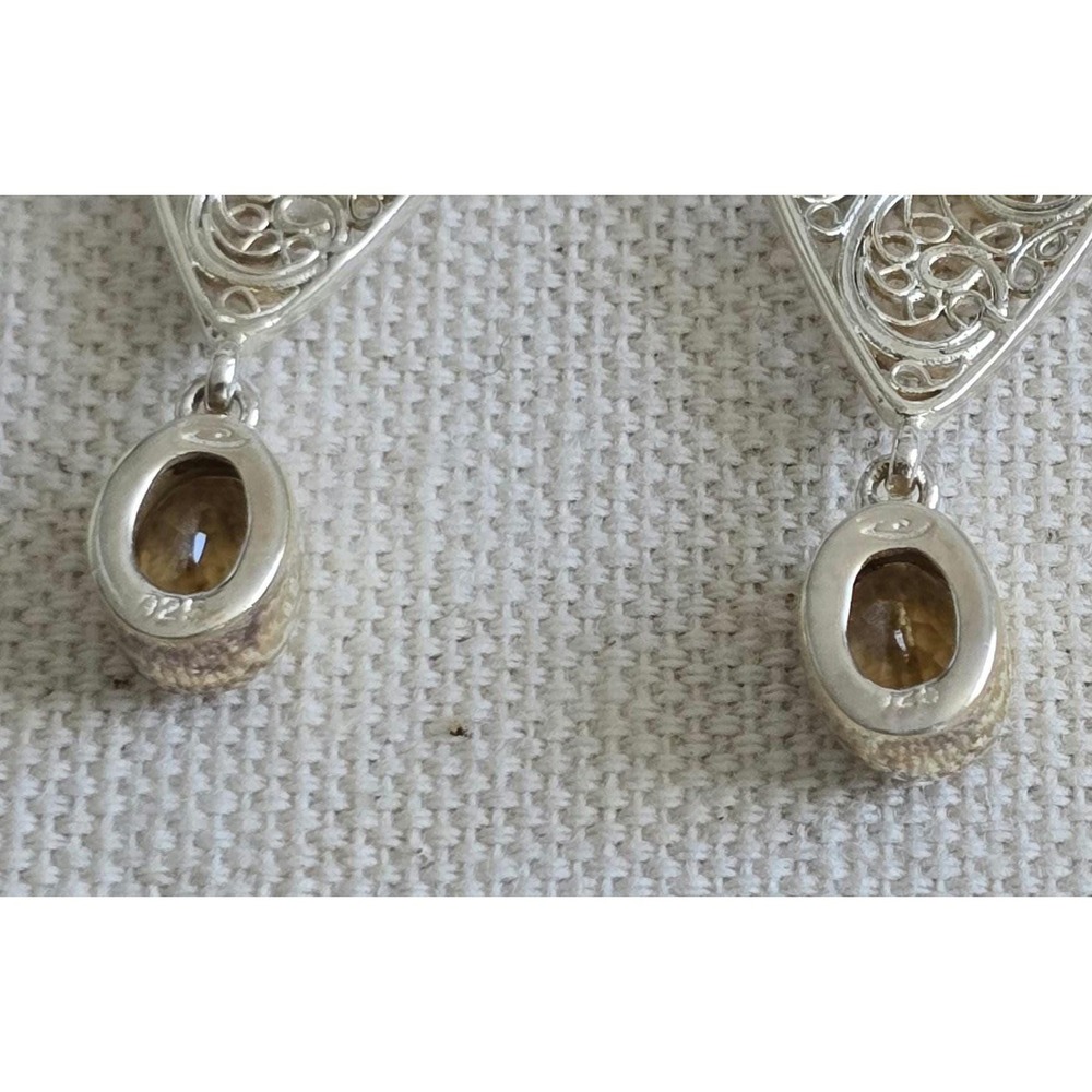 Vintage-Inspired Sterling Silver Filigree Earrings with Citrine & Garnet - Picture 7 of 12